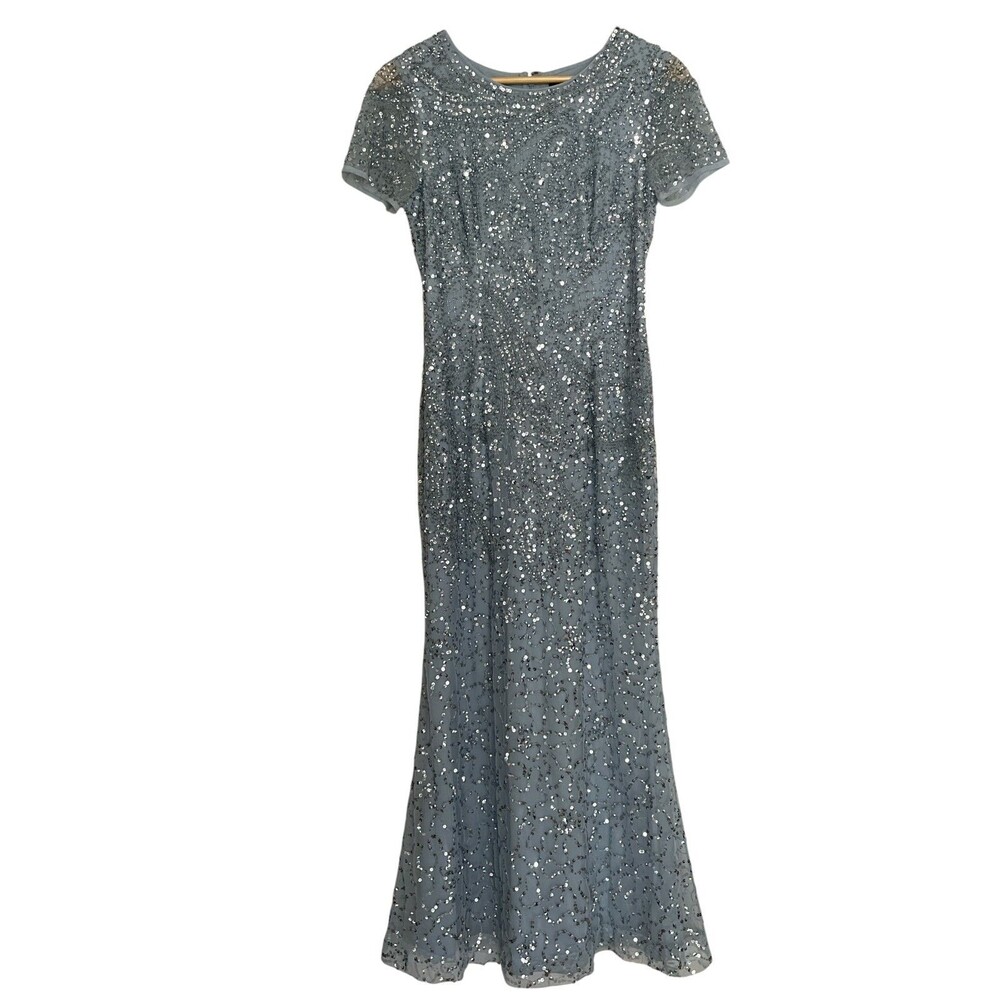 Adrianna Papell Short Sleeve Sequin Formal Ball Gown S 4 Cocktail Evening Dress - Picture 1 of 6